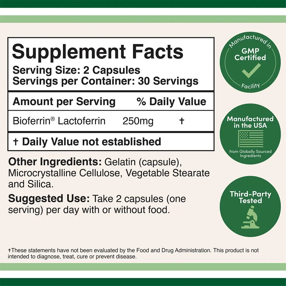 Double Wood Supplements Lactoferrin (60 Capsules) - obrazek 2