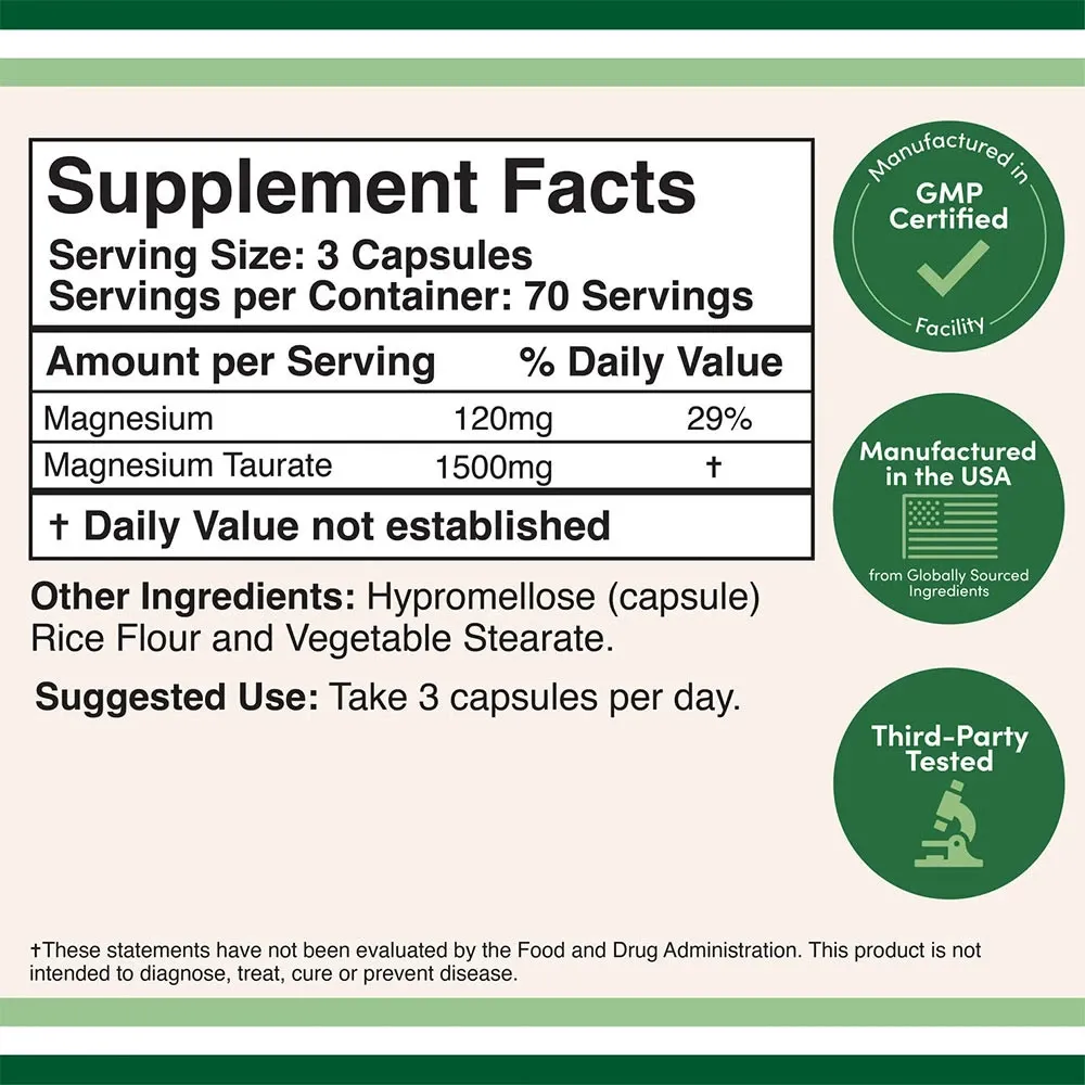 Double Wood Supplements Magnesium Taurate (210 capsules) - obrazek 2