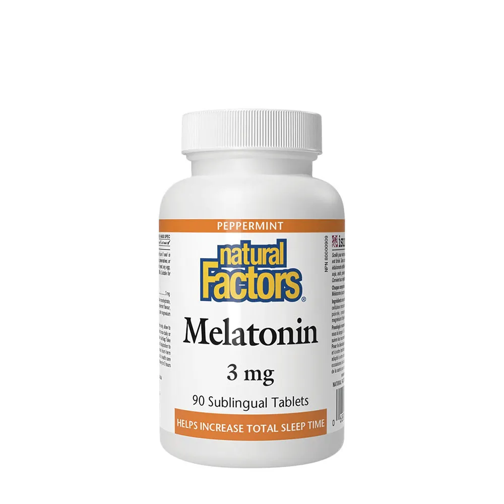 Natural Factors – Melatonina 3 mg o smaku miętowym – 90 tabletek podjęzykowych – Viking Supplements