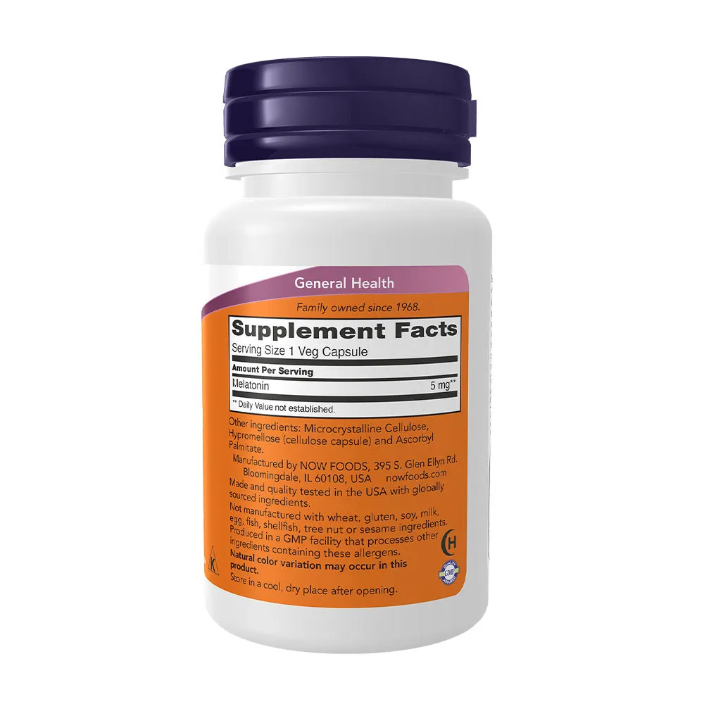 NOW Melatonin 5 mg (60 Veg Capsules) - obrazek 2
