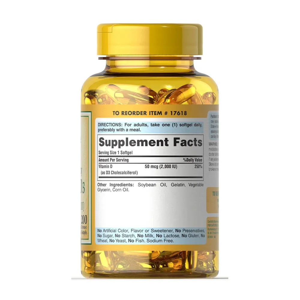 Puritans Pride Vitamin D3 2000 IU (200 Softgels) - obrazek 2