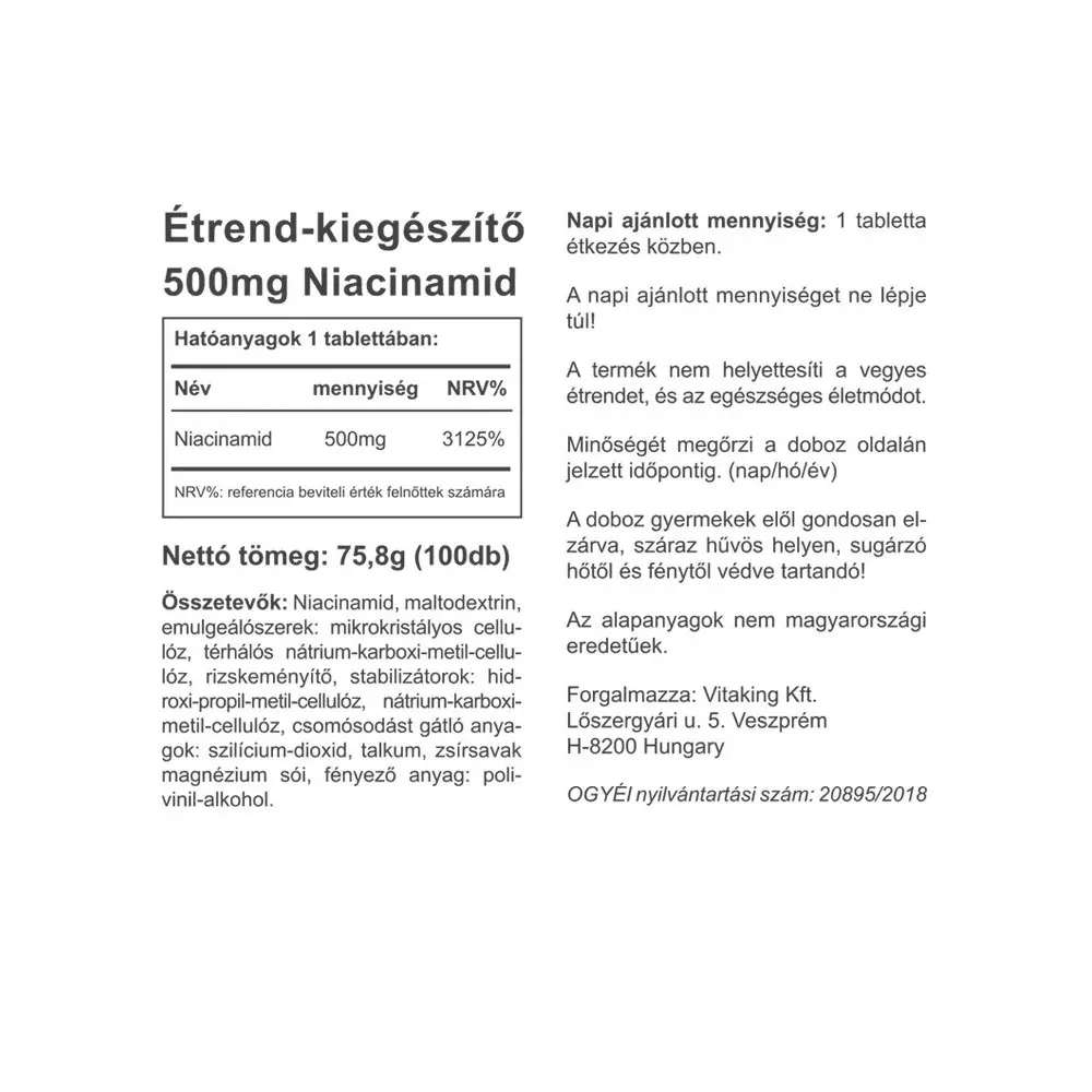 Vitaking B3 Niacinamid 500 mg (100 Tablets) - obrazek 2