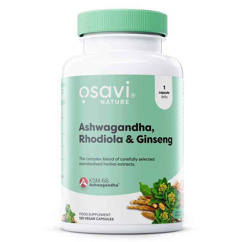 Ashwagandha + różeńiec górski i żeń-szeń – 120 wegańskich kapsułek – Viking Supplements