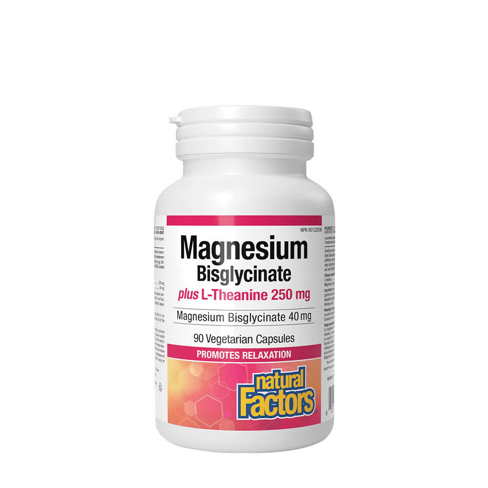 Natural Factors – bisglicynian magnezu 100 plus L-teanina 250 mg (90 kapsułek) – Viking Supplements