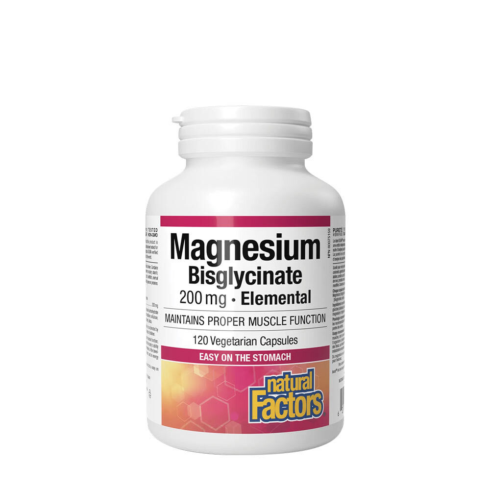 Natural Factors – bisglicynian magnezu, czysty, 200 mg (120 kapsułek) – Viking Supplements