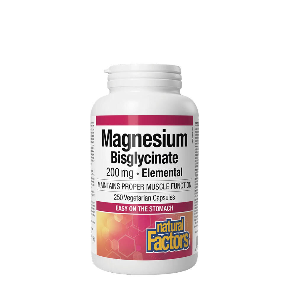 Natural Factors – bisglicynian magnezu czysty 200 mg (250 kapsułek) – Viking Supplements