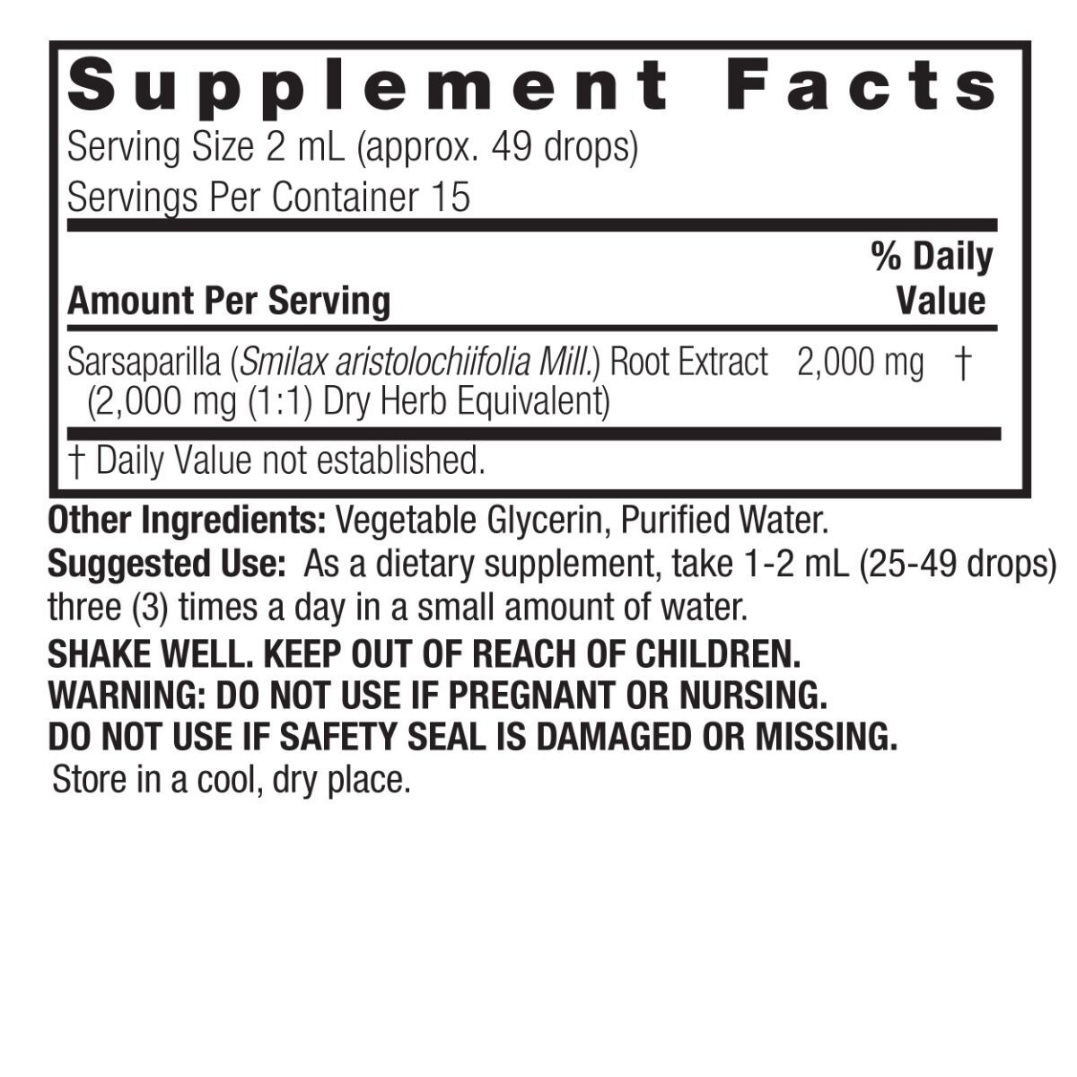 Nature's Answer Sarsaparilla Root 2000ml. Alcohol-Free 30ml - obrazek 4