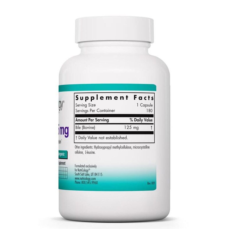 Nutricology Ox Bile 125mg 180 veg. capsules - obrazek 4