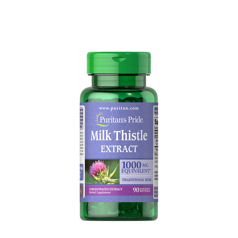 Puritans Pride – ekstrakt z ostropestu plamistego w proporcji 4:1, 1000 mg (sylimaryna) (90 kapsułek żelowych) – Viking Supplements