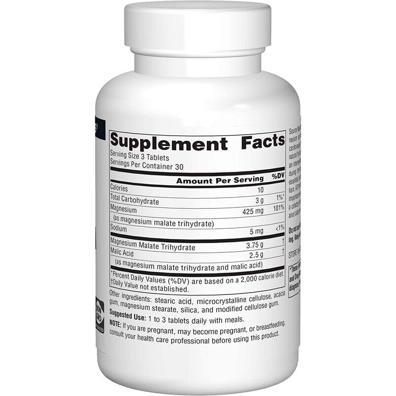 Source Naturals Magnesium Malate 1250mg 90 tablets - obrazek 3