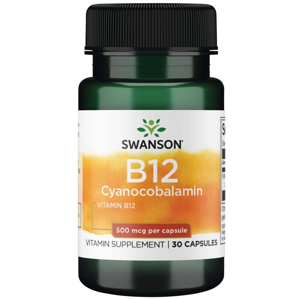 Swanson Witamina B12 (cyjanokobalamina) 500 mcg, 30 kapsułek – Viking Supplements