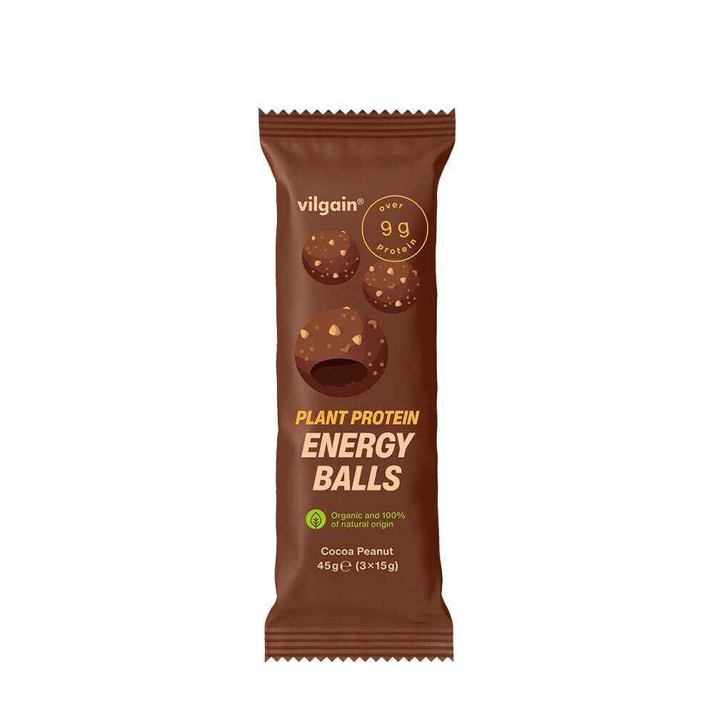 Vilgain – kulki energetyczne z białkiem roślinnym BIO o smaku kakao i orzeszków ziemnych (45 g) – Viking Supplements