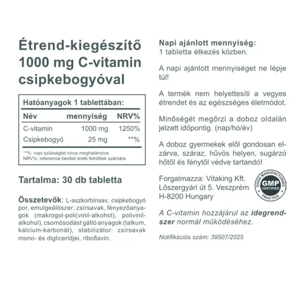 Vitaking C-1000 mg with 25 mg Rosehip (30 Tablets) - obrazek 2