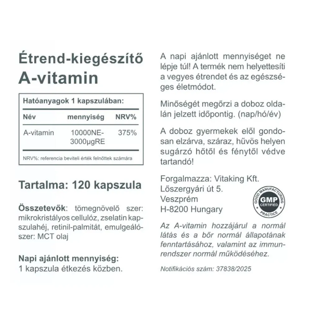 Vitaking Vitamin A 10 000 IU (120 Capsules) - obrazek 2